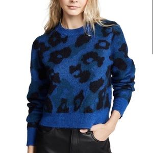 Rag & Bone Blue and Black Mohair Wool Leopard Print Crewneck Sweater